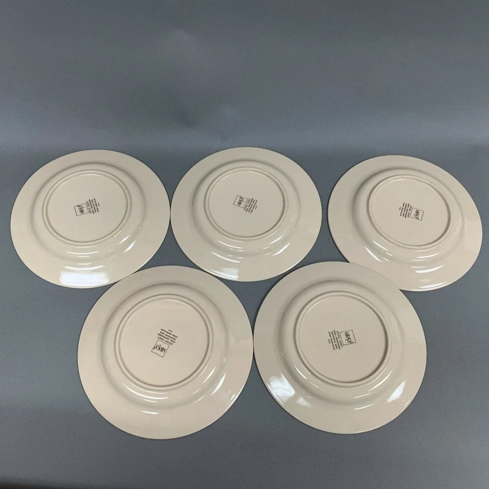 Mikasa Moon Glow Stone Craft Yellow Band Beaded Verge 8.25 Salad Plates Lot of 5